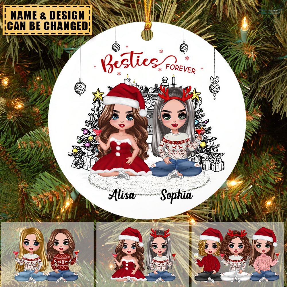 Besties Forever Bestie Personalized Round Ornament, Christmas Gift for Besties, Sisters, Best Friends