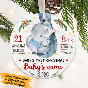 Elephant Baby First Christmas Circle Ornament