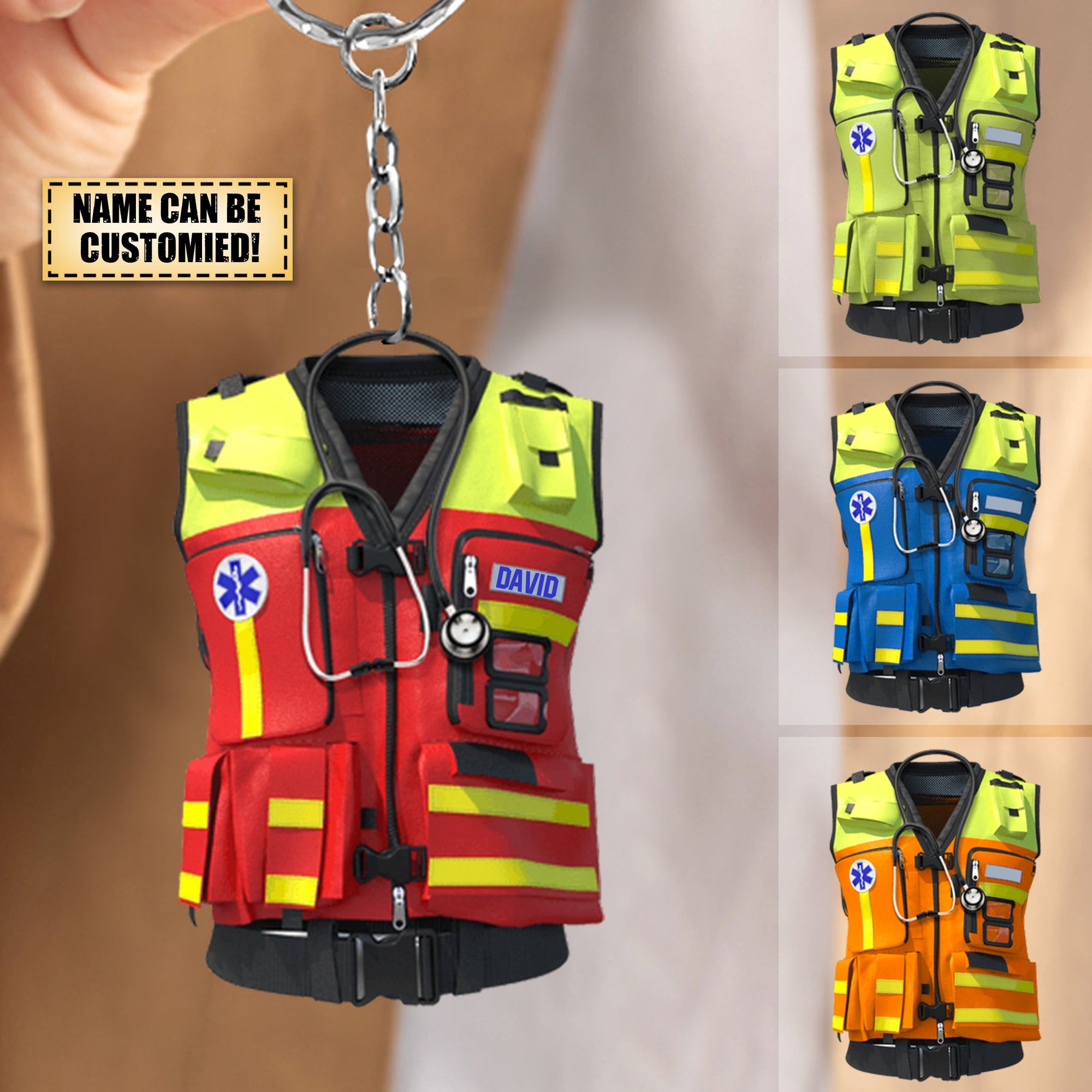 Emt Paramedic Safety Vest, Custom Shape Keychain Gift For Paramedic