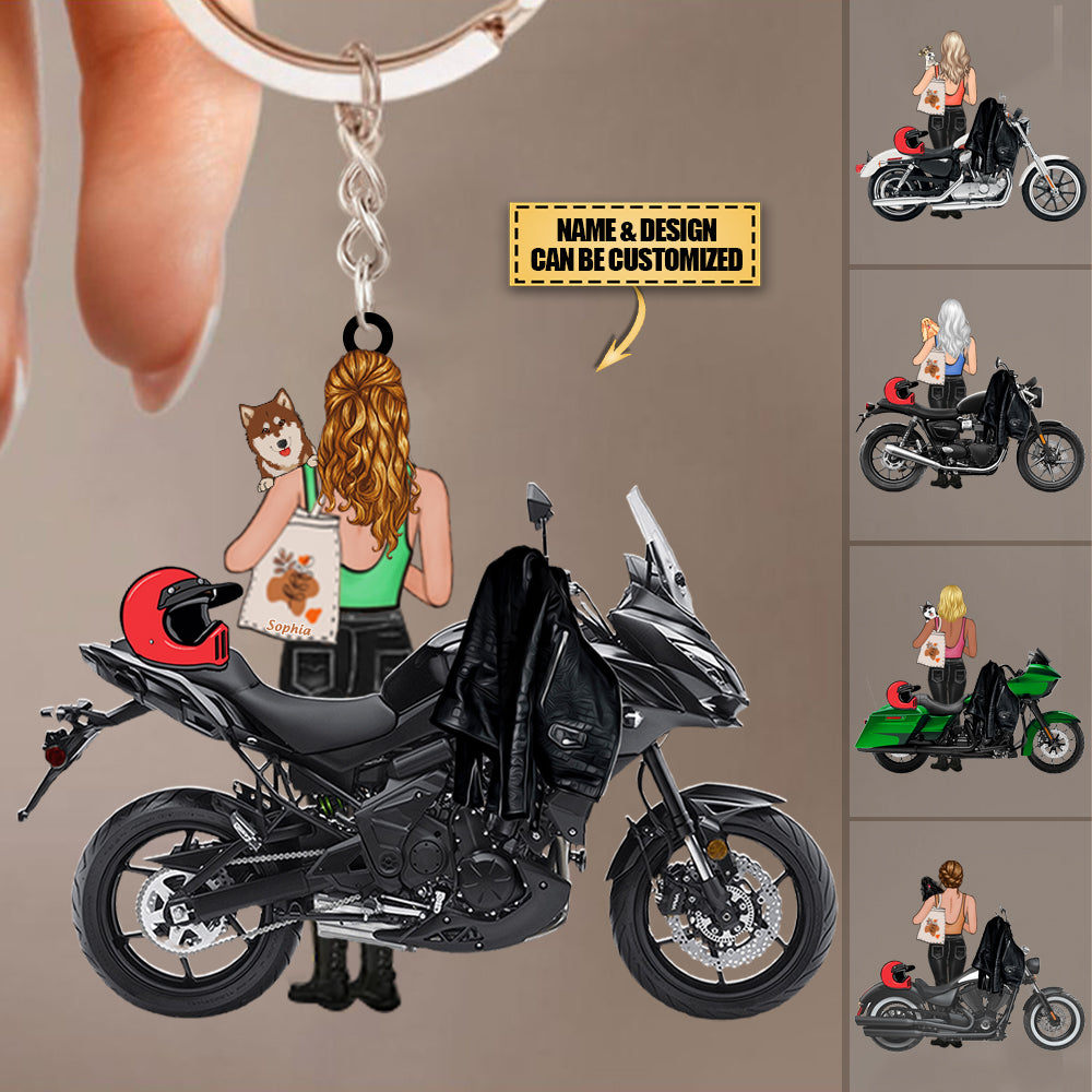 Dog And Motorcycle Riding Partners - Personalized Car Acrylic Keychain - For Motorcycle Lovers