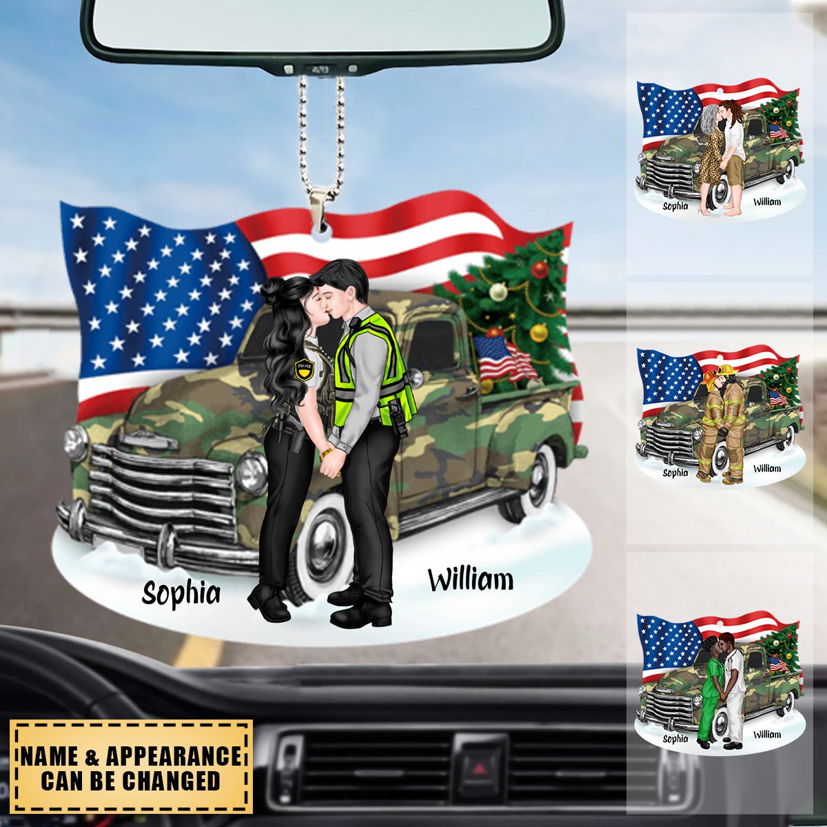 Military Fireifighter Nurse EMS Police Couple-Personalized Acrylic Ornament-Gift For Him/ Gift For Her- Christmas Gift- Couple Car Ornament