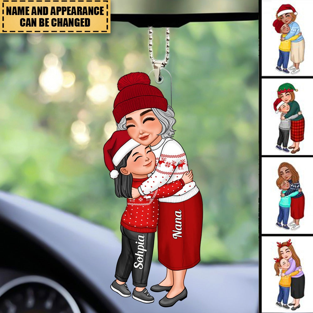 Grandma & Grandkid Hugging Christmas Gift For Granddaughter Grandson Personalized Acrylic Car Ornament