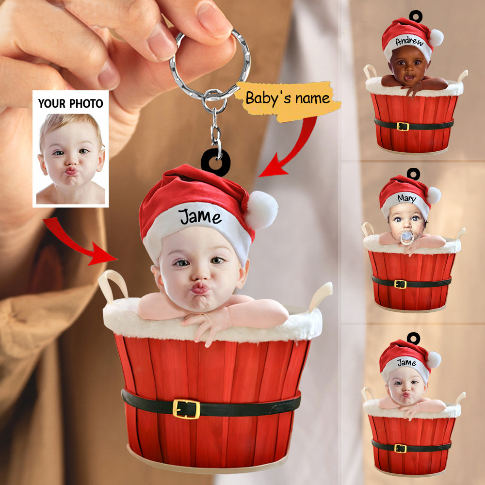 Cute Baby Santa Ornament Custom Name Keychain