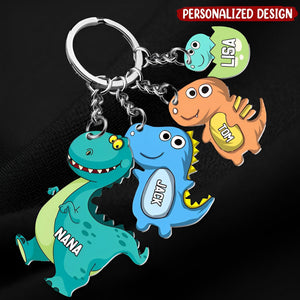 Personalized Grandma Mom Nana Dinosaur T Rex Cute Gift For Mother's Day Birthday Gift For Grandkids Acrylic Keychain