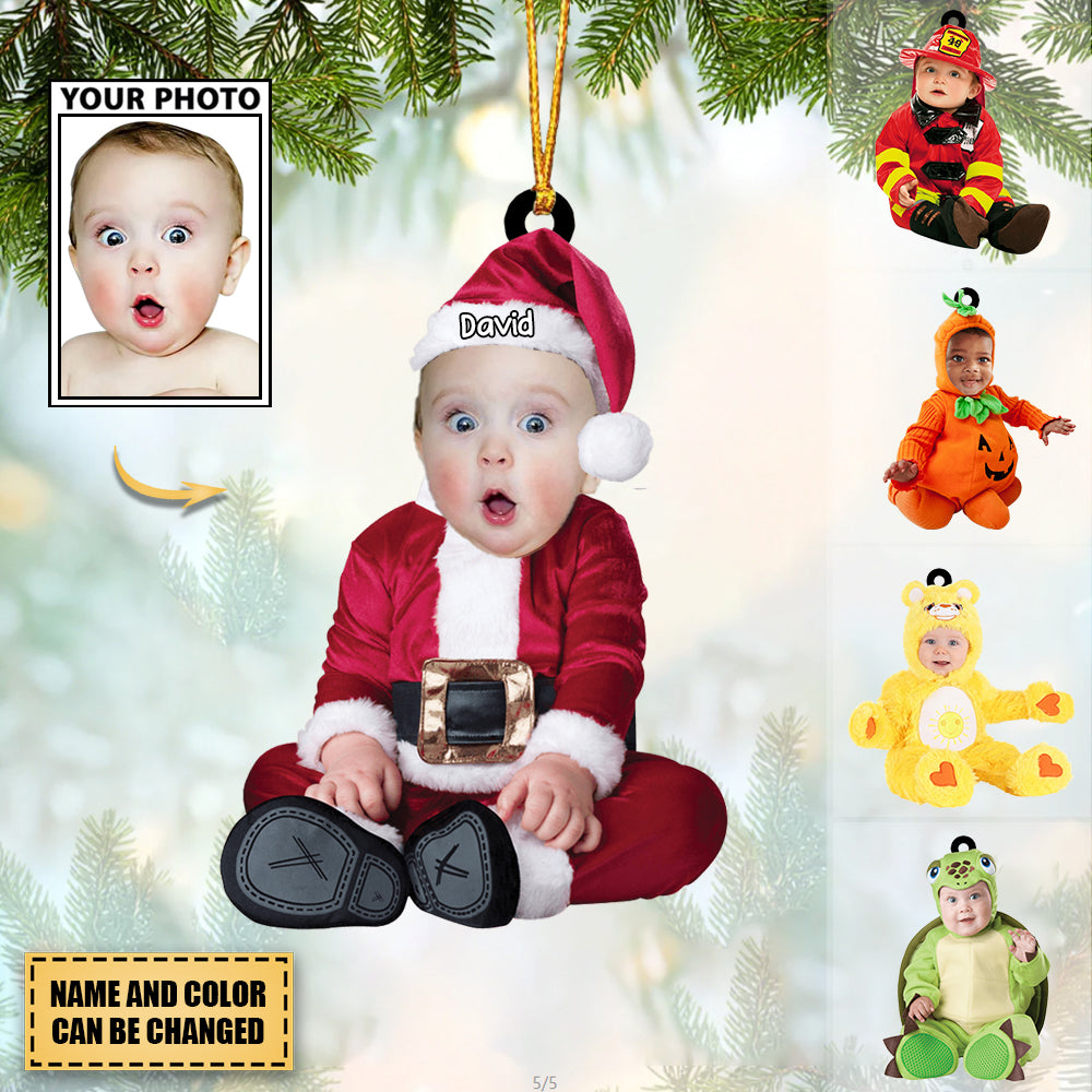 Personalized Photo Baby Ornament - Custom Baby Name Photo Christmas Ornament