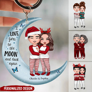 Doll Couple Standing Hugging On Moon Personalized Keychain