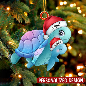 Christmas Turtle Grandma Kid Custom Name Personalized Ornament