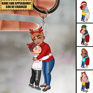 Grandma & Grandkid Hugging Christmas Gift For Granddaughter Grandson Personalized Acrylic Keychain