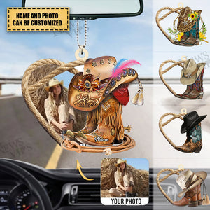 Personalized BOOTS AND HAT COWBOY Photo Acrylic Car Ornament