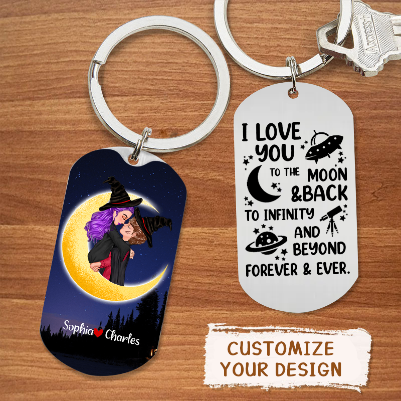 Halloween Couple Kissing On Moon - Personalized Keychain, Couple Gifts, Gifts For Her, Gifts For Him