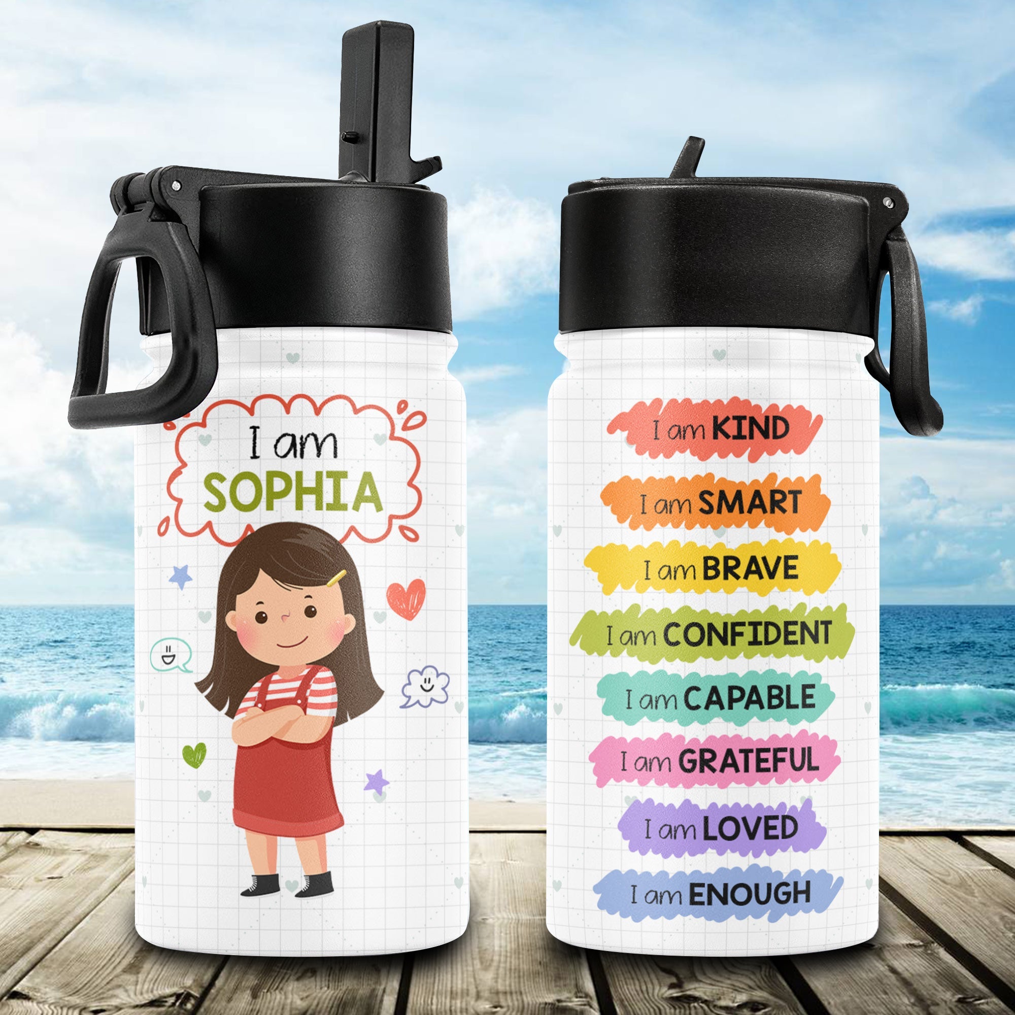 Kind Smart Loved - Personalized Kids Water Bottle With Straw Lid