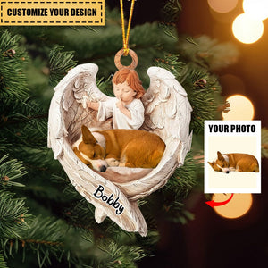 Dog Christmas Ornament - Dog Lover Gifts - Sleeping Pet Within Angel Wings - Custom Ornament from Photo