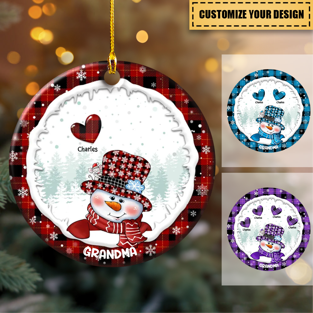 Grandma Snowman Christmas- Personalized Ceramic Ornament - Gift For Grandma