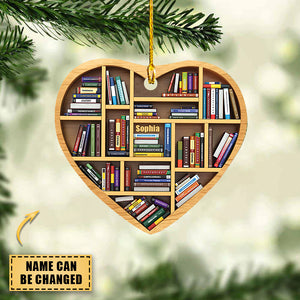 Personalized Bookshelf Heart Ornament, Book Ornament, Gift For Book Lover