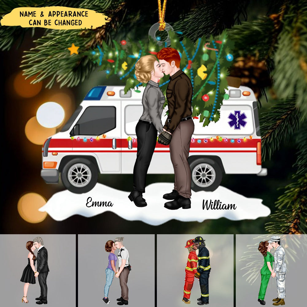 Gift For EMS Workers, Couple Gift, Personalized Acrylic Ornament, EMS Couple Ambulance Ornament. Christmas Gift