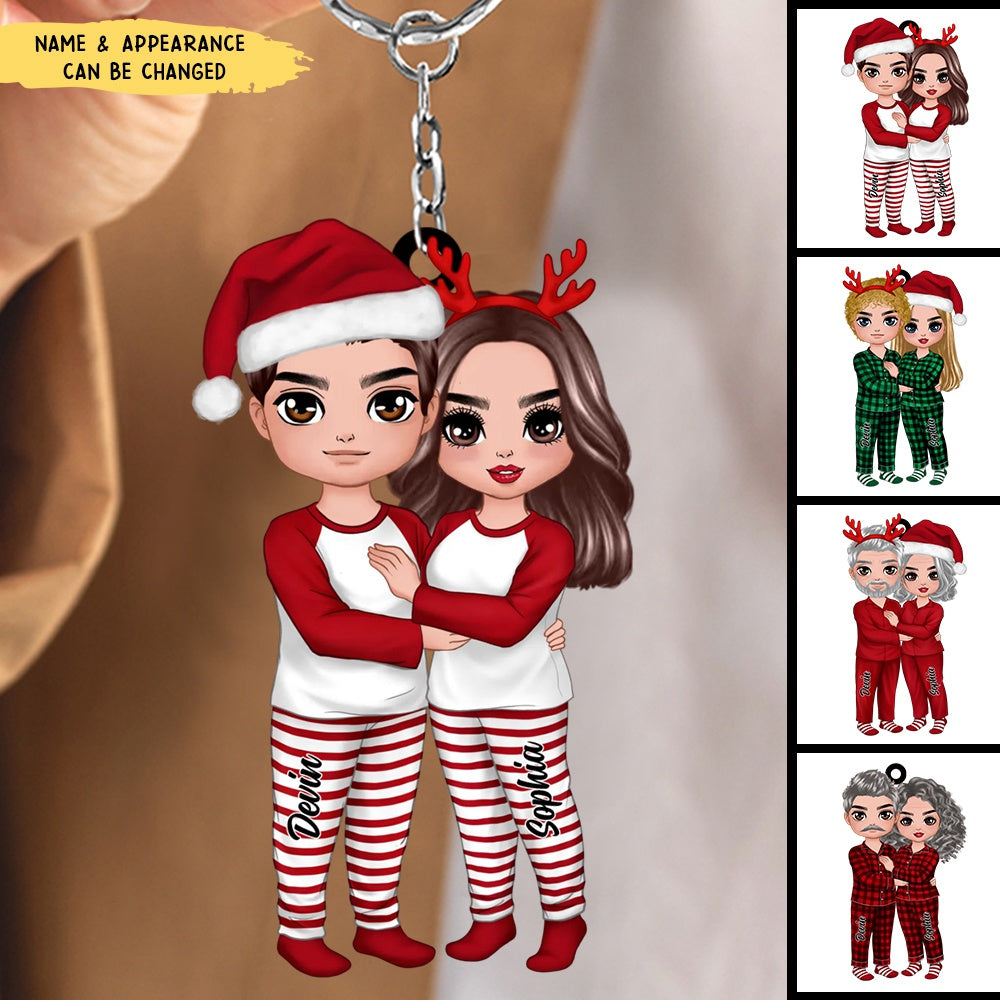 Perfect Gifts For Couple - Christmas Doll Couple Standing Hugging Christmas Gift Personalized Keychain