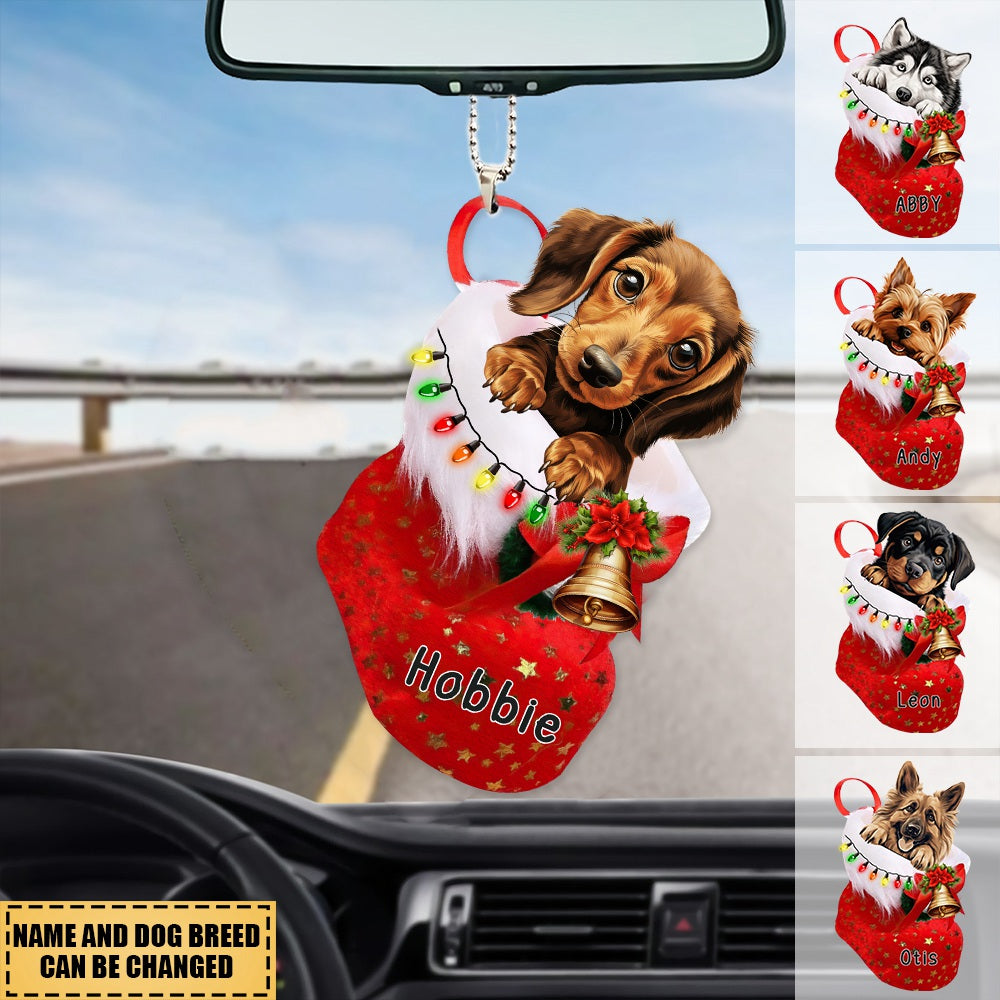 Christmas Sock Bell Cute Dog Personalized Car Ornament