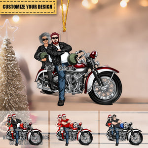 Motorcycle Couple Front View, Gift For Motorcycle Lovers-Personalized Acrylic Christmas Ornament