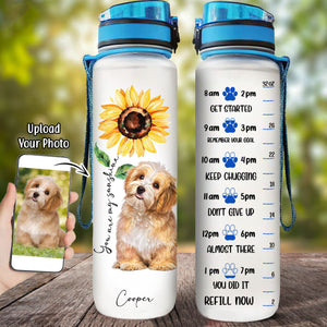 Dog Lover Water Bottle - Dog and Sunflower Art -Custom Pet Dog or Cat Portrait from Photo (B)