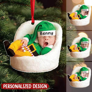 Baby Newborn Funny My First Christmas Upload Photo Personalized Acrylic Ornament