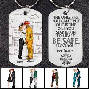 Firefighter Couple, Be Safe, I Love You, Personalized Stainless Steel Engraved Keychain, Couple Gifts