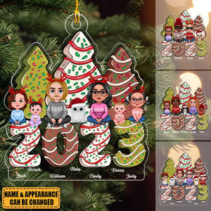 Family Crossed Legs Sitting Christmas Tree Cake Patterned Personalized Acrylic Ornament