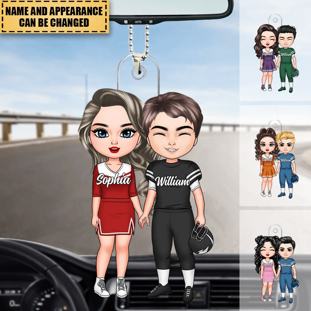 American Football Couple - Personalized Custom Mica Car Ornament - Christmas Gift For Couple