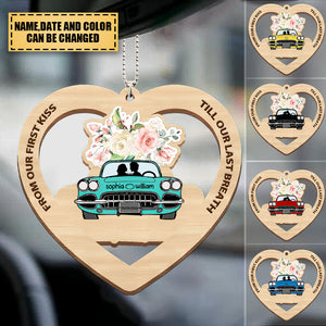 Personalized Name&Date Couple In A Car Ornament