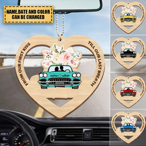 Personalized Name&Date Couple In A Car Ornament