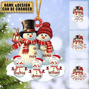 Couple Snowman Christmas Grandma Grandpa With Grandkids Personalized Acrylic Ornament