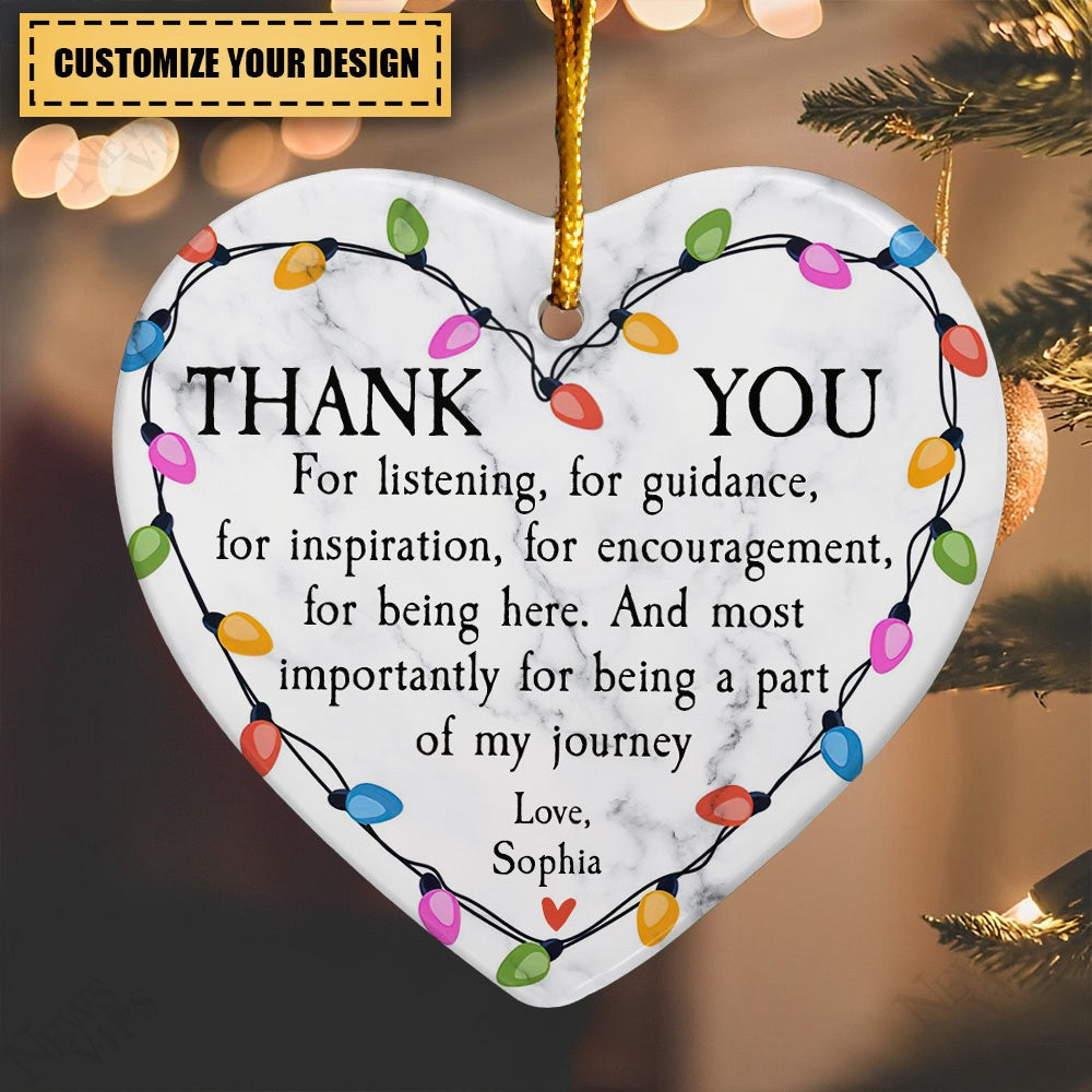 Thank You For Being A Part Of My Journey - Personalized Heart Shaped Ceramic Ornament