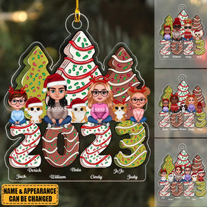 Family Crossed Legs Sitting Christmas Tree Cake Patterned Personalized Acrylic Ornament