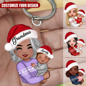 Doll Grandma Mom Hugging Kid Christmas Gift For Granddaughter Grandson Personalized Acrylic Keychain