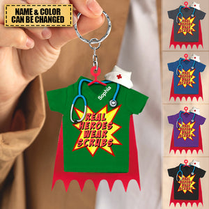 Nurse Real Heroes Wear Scrubs, Personalized Keychain- Gift for Nurse Keychain