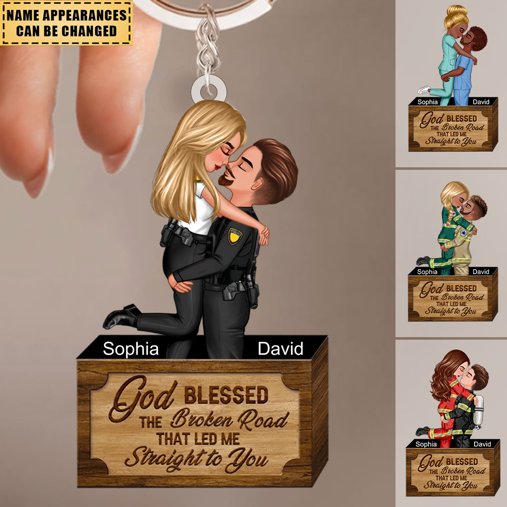 Personalized Couple Portrait, Firefighter, Nurse, Police Officer, Teacher Keychain Gifts by Occupation