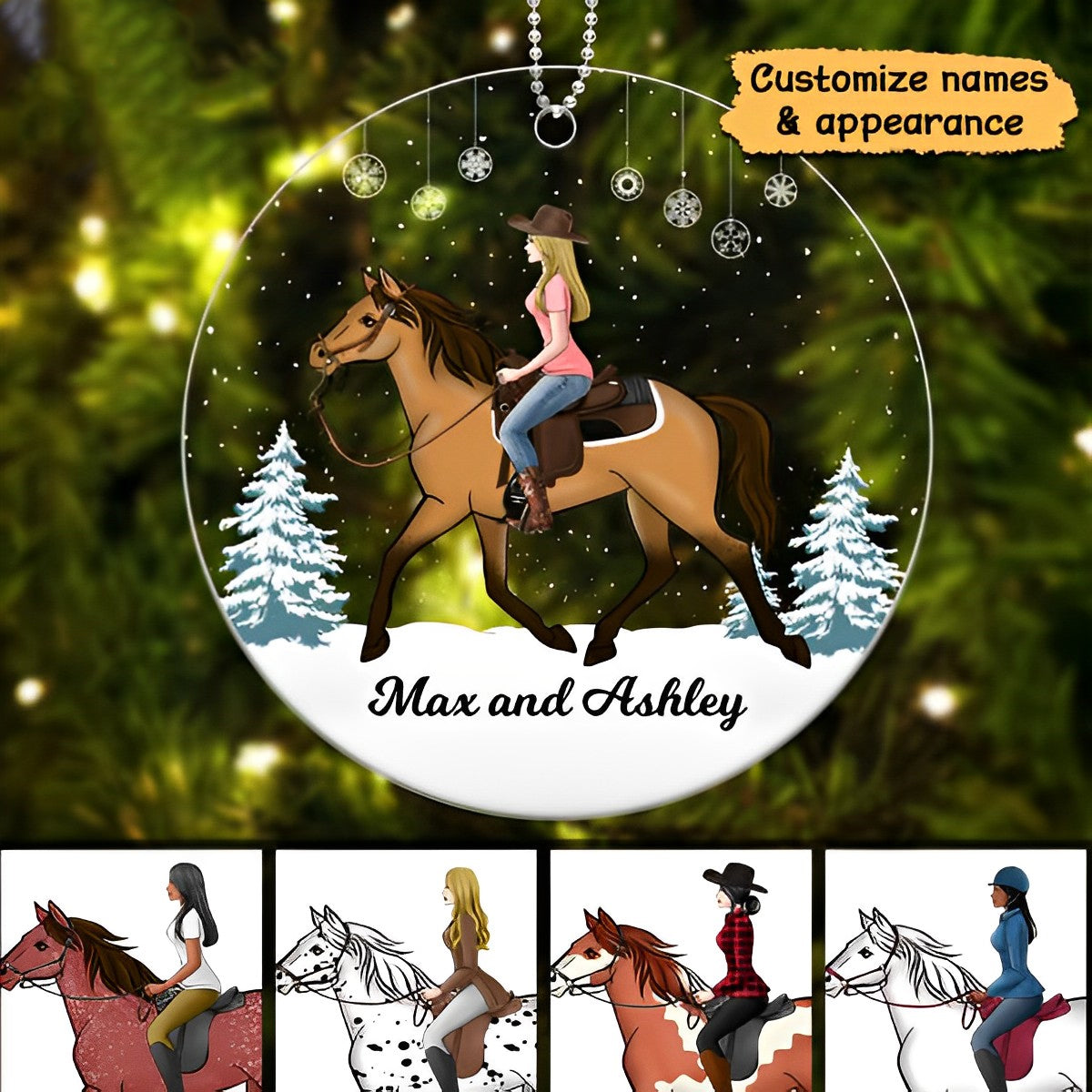 Girl Riding Horse In Snow Personalized Acrylic Ornament