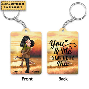 Fall Season Theme Couple Hugging Kissing - Personalized Keychain