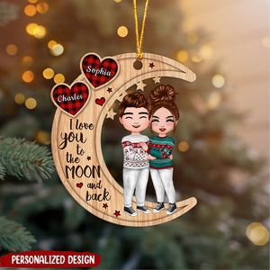 Christmas Doll Couple Standing Hugging - Personalized Wood Ornament