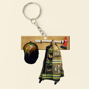 U.S Firefighter Uniform Name And Rank Personalized Cut Keychain Gift For Firefighter KCH-00030