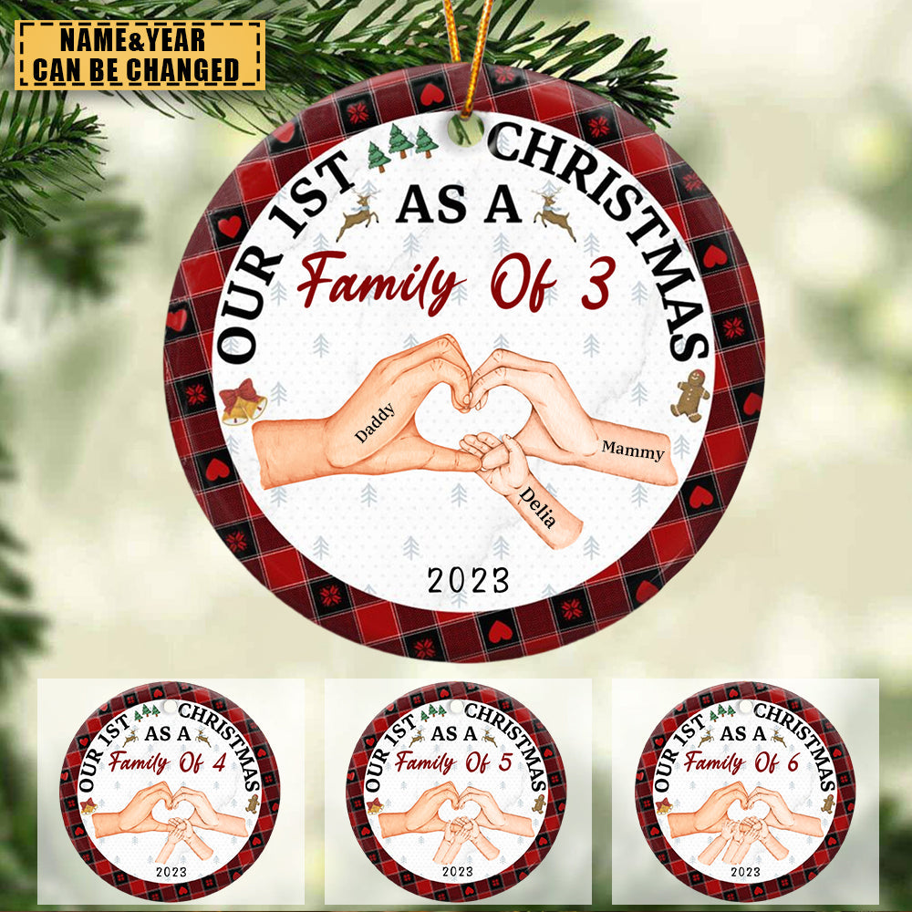 First Christmas As A Family Of Three - Personalized Ceramic Ornament