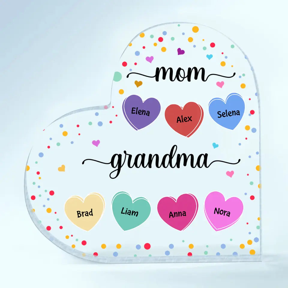 Personalized Heart-shaped Acrylic Plaque - Gift For Grandma - Mom, Grandma And Grandkids ARND037