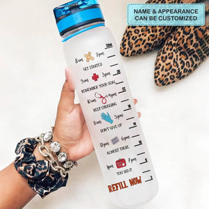 Personalized Water Tracker Bottle - Gift For Nurse - Safety First Drink With A Nurse