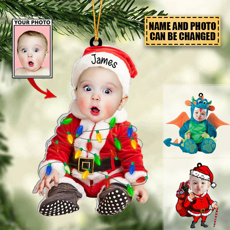 Personalized Cute Baby Car Photo With Name for Merry Christmas Ornament