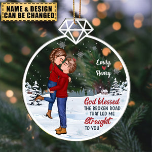 Led Me Straight To You - Couple Personalized Custom Ornament - Acrylic Custom Shaped - Christmas Gift For Husband Wife, Anniversary