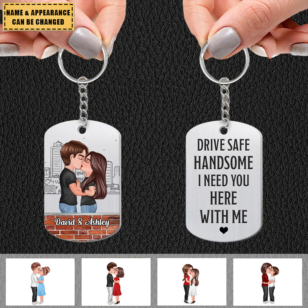 Doll Couple Kissing Drive Safe Handsome Personalized Metal Keychain