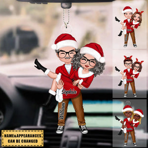 Doll Couple Man Holding Woman Christmas Gift For Him For Her Personalized Car Ornament