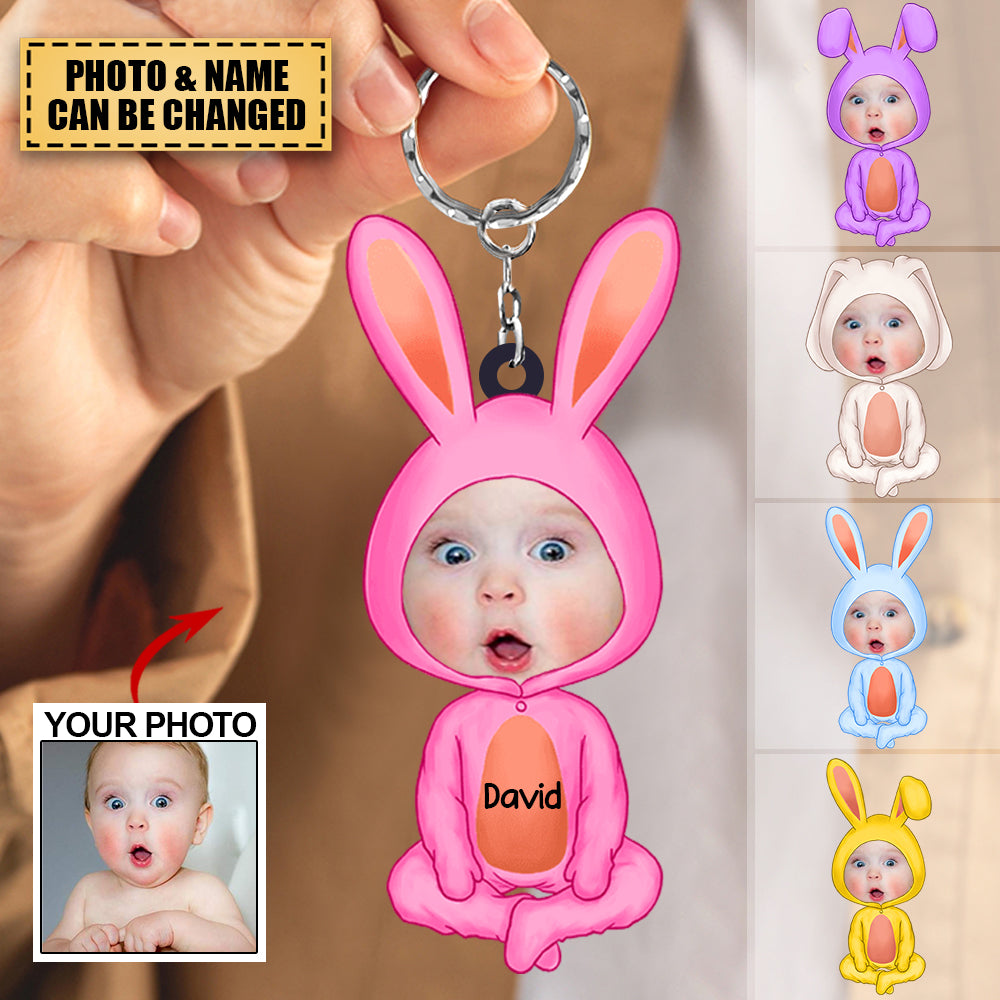 Personalized Photo Doll Kids Easter Bunny Acrylic Keychain