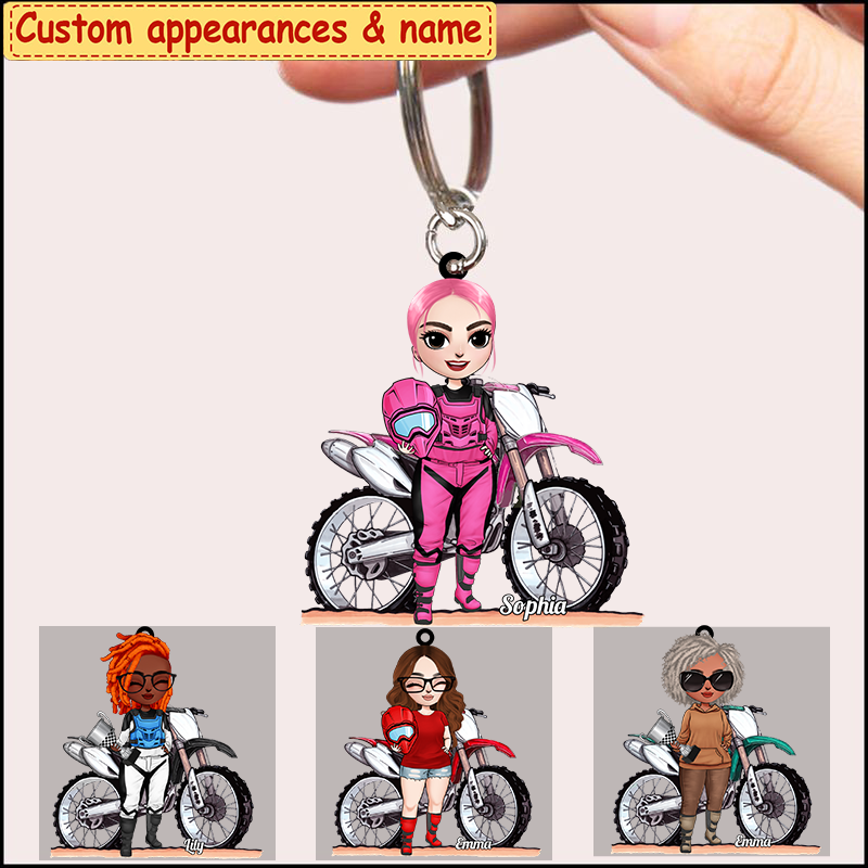 Personalized Woman Dirt Bike Motocross Lover Acrylic Keychain - bakven