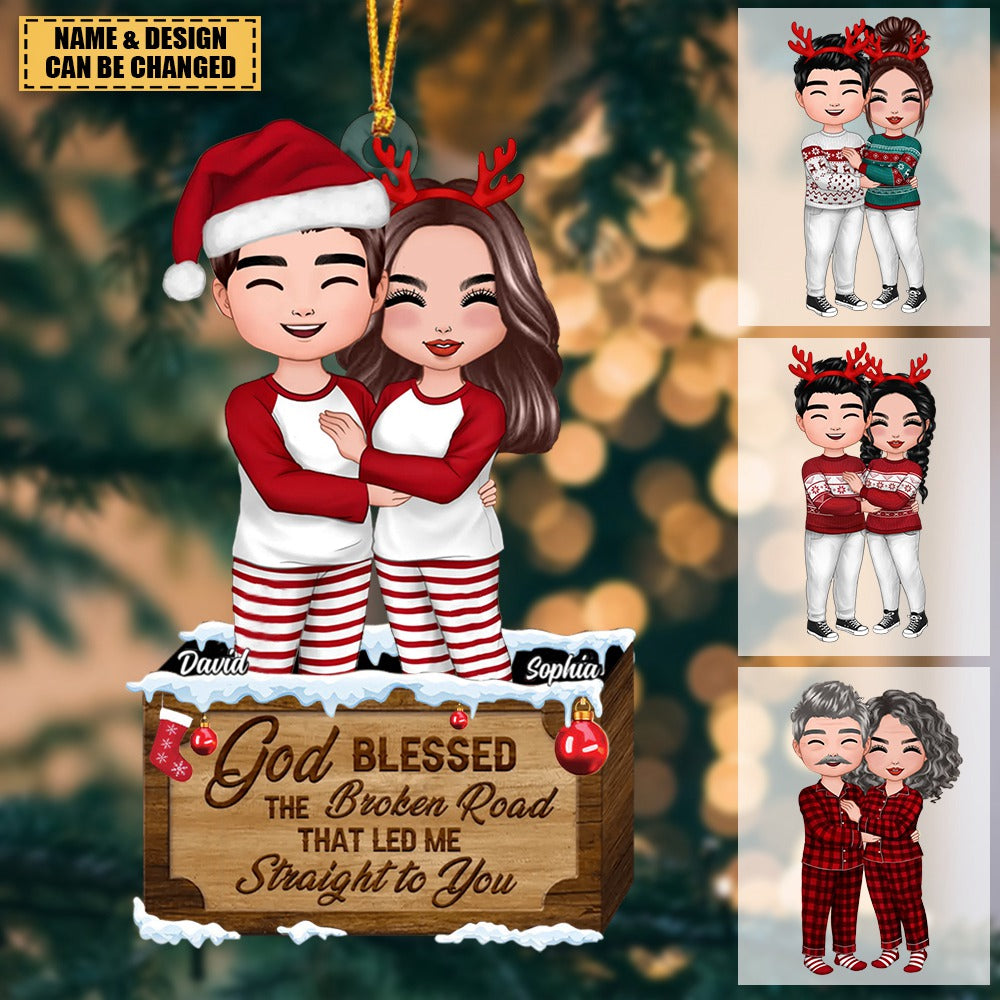 Christmas Doll Couple Standing Hugging - Personalized Ornament - Gift For Couple