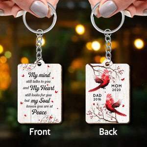 Cardinal My Mind Still Talks To You Personalized Wooden Keychain